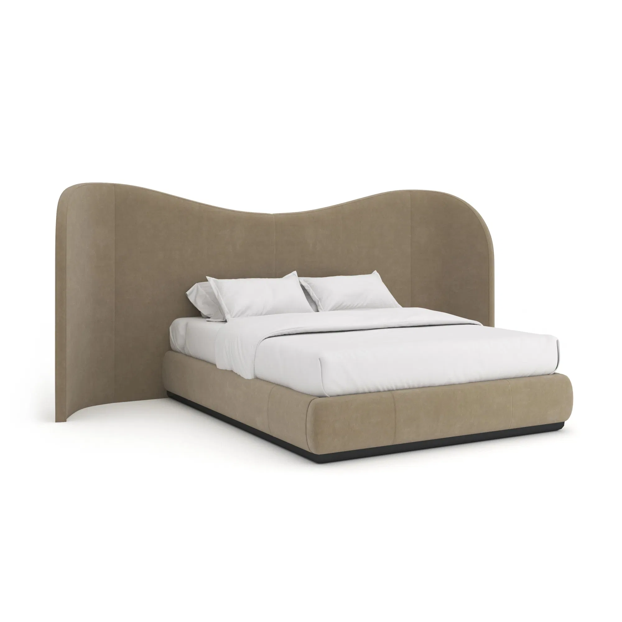 Clio Sculptural Queen Bed in Dark Taupe Velvet