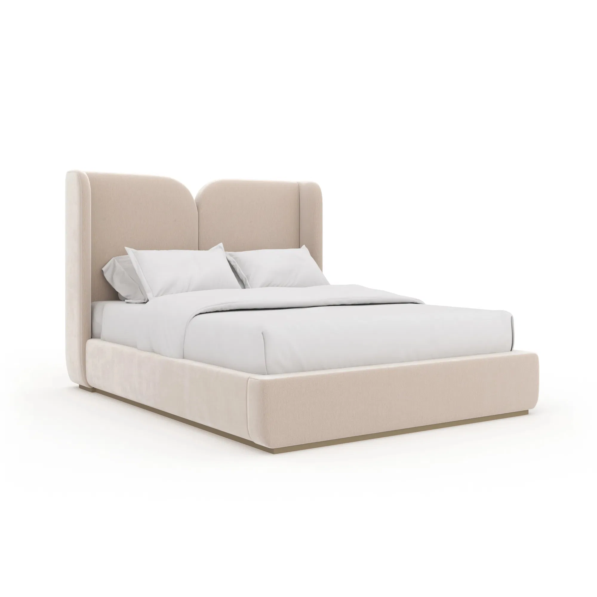 Oblique Ivory Velvet Camelback Bed