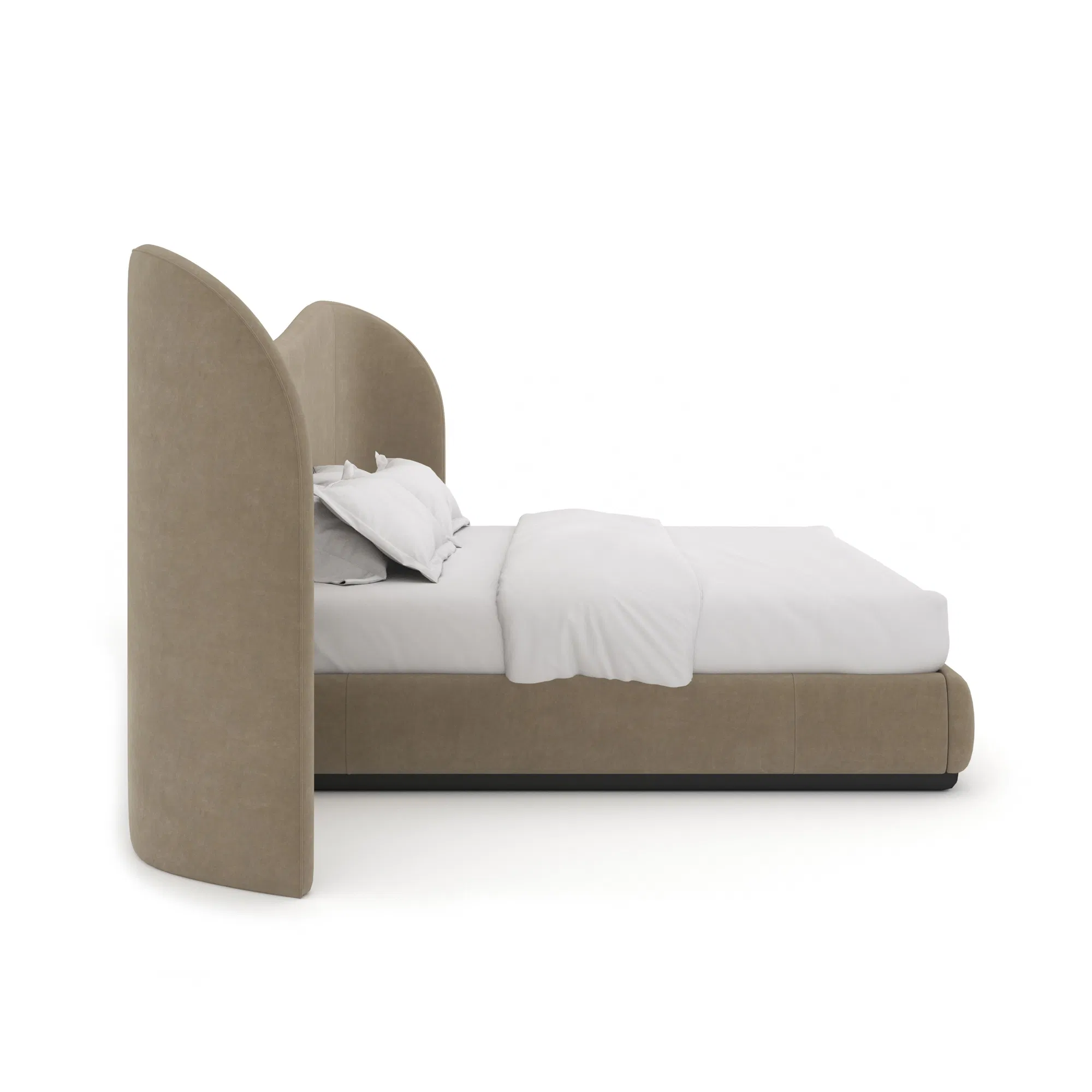 Clio Sculptural Dark Taupe Velvet King Bed