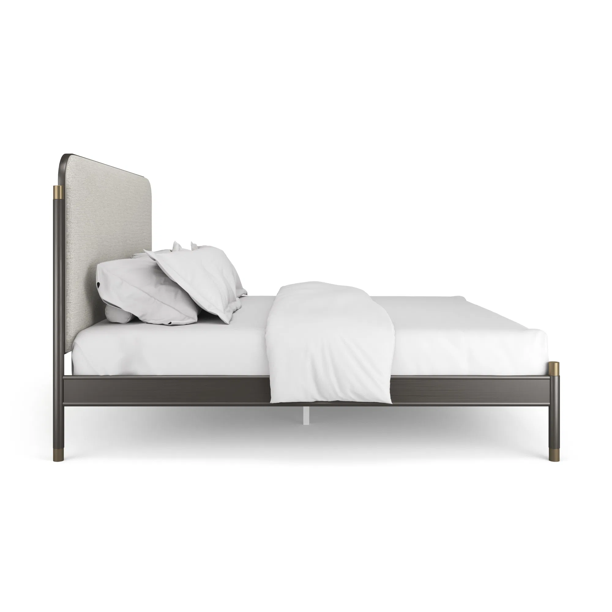 Campaign King Bed Brushed Bronze and Ivory Linen
