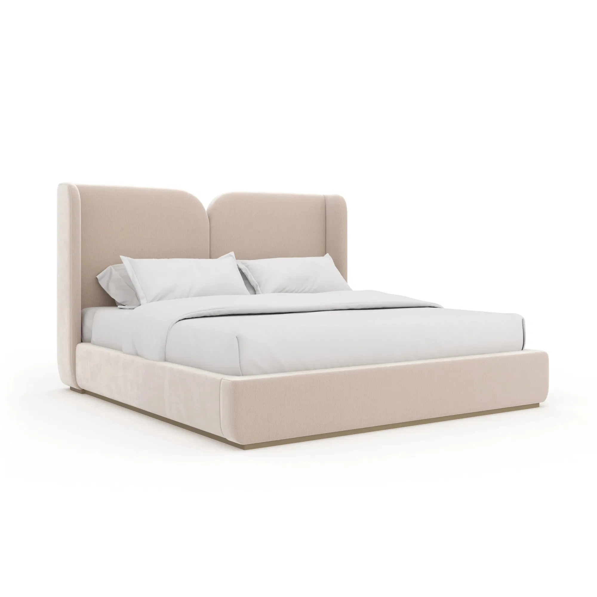 Oblique Ivory Velvet Upholstered Bed