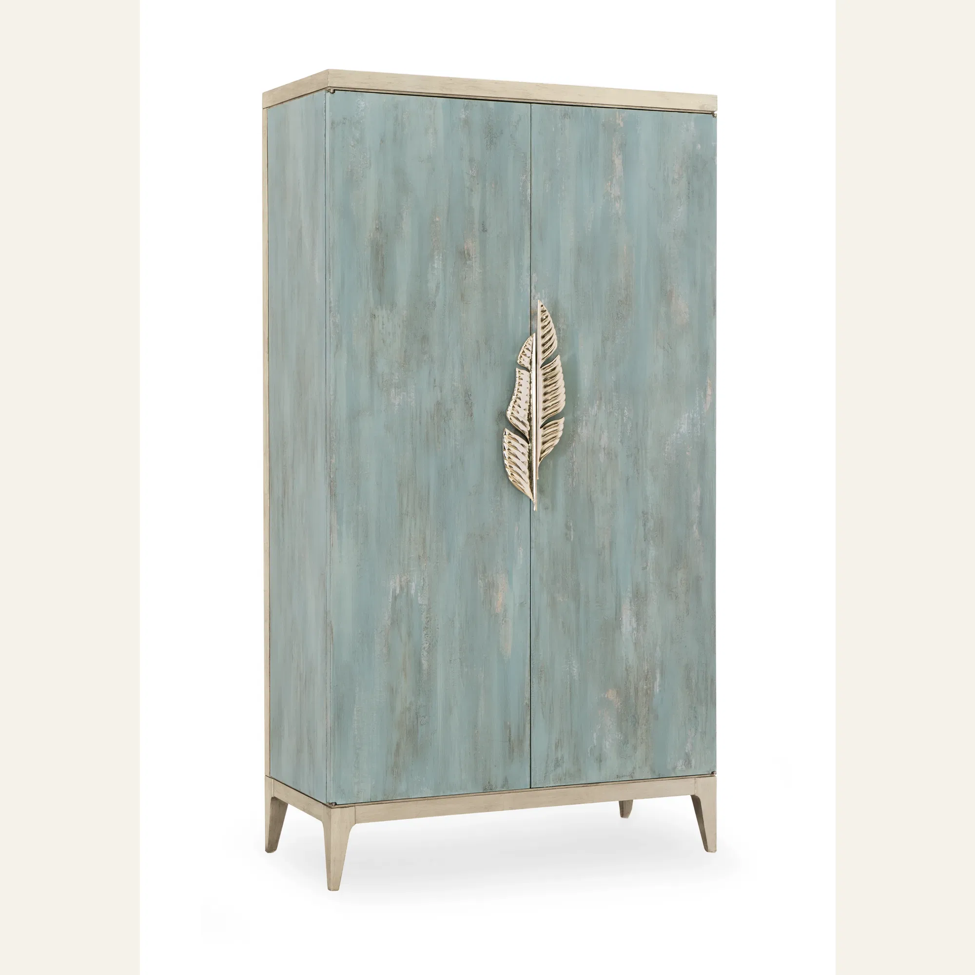 Watercolours Impressionist Aqua Cabinet with Silver Leaf