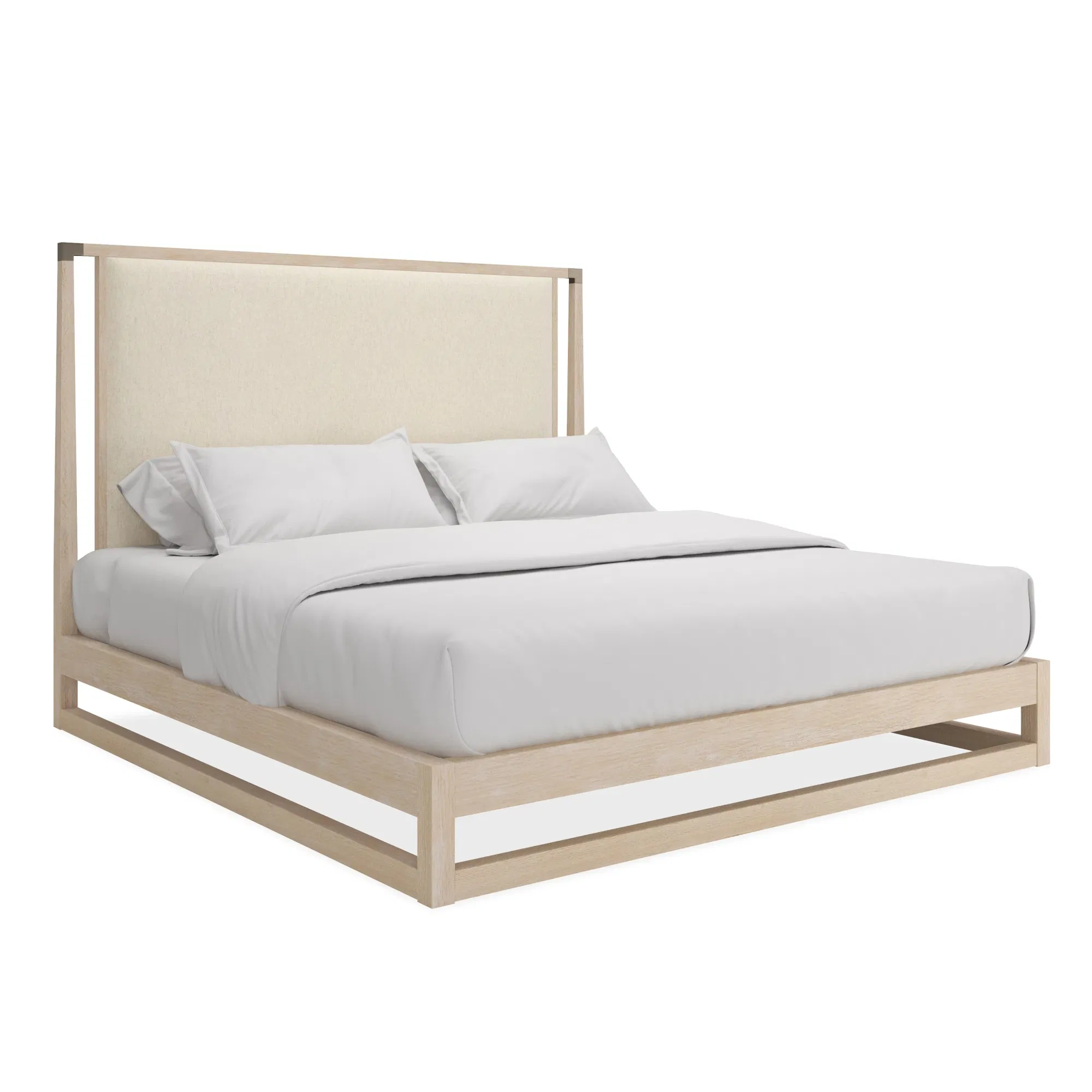 Pinstripe Light Upholstered Oak Bed