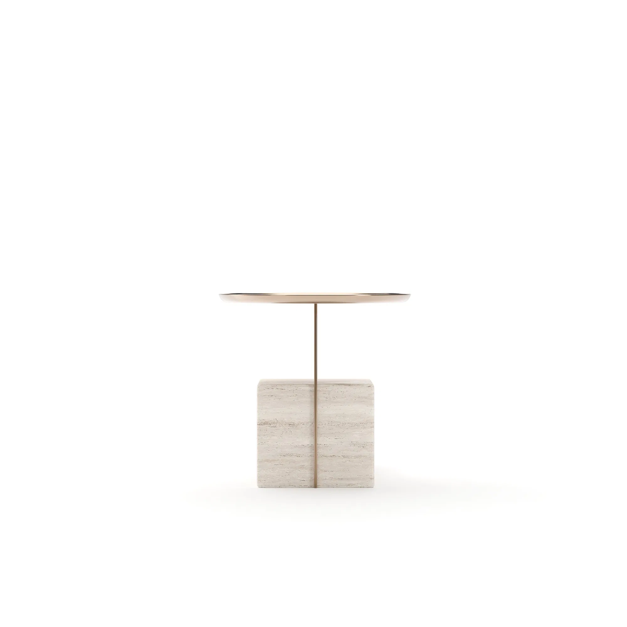 Overlap Unfilled Travertine Nightstand with Whisper of Gold Tray