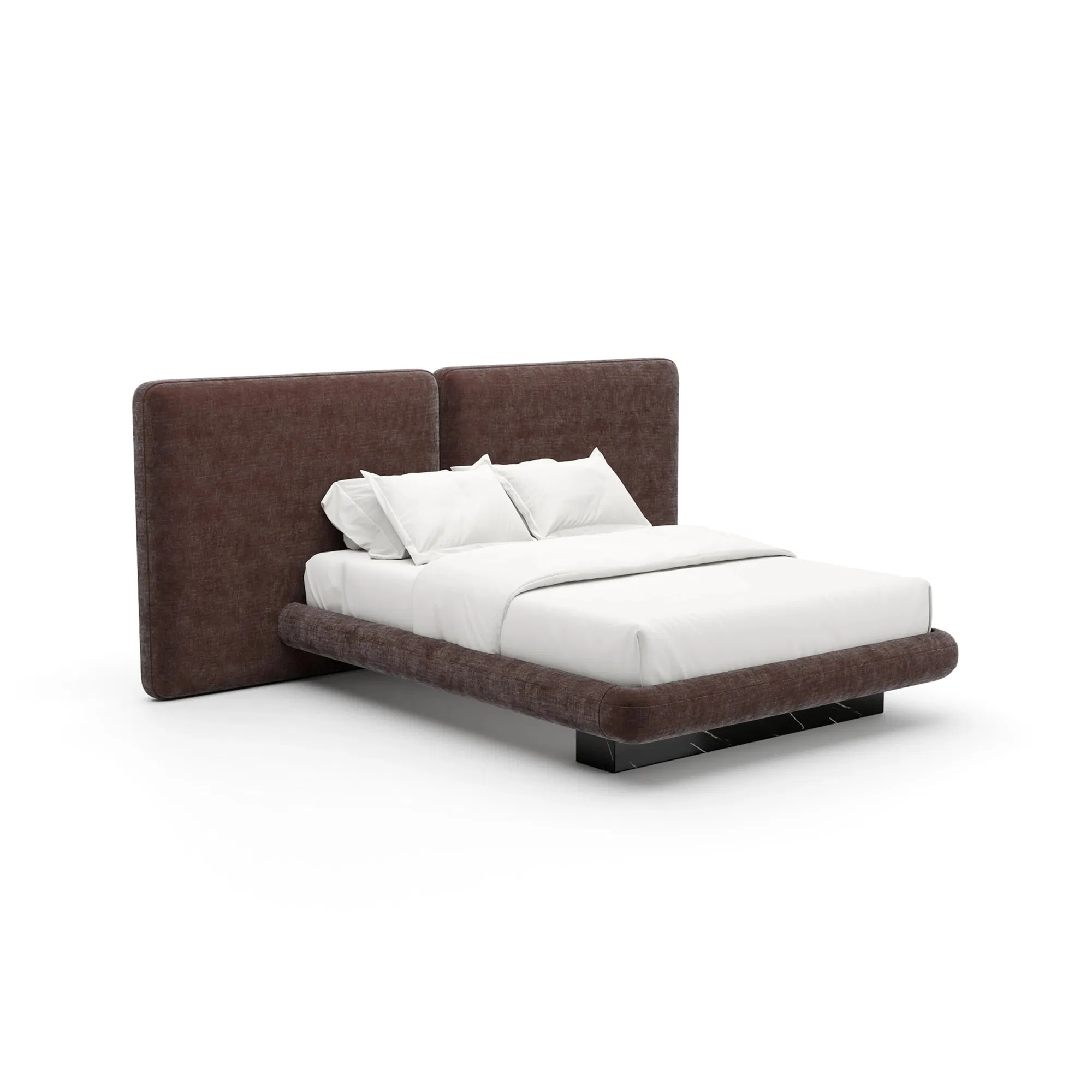 Overlap Sculptural Queen Bed Dark Taupe Velvet