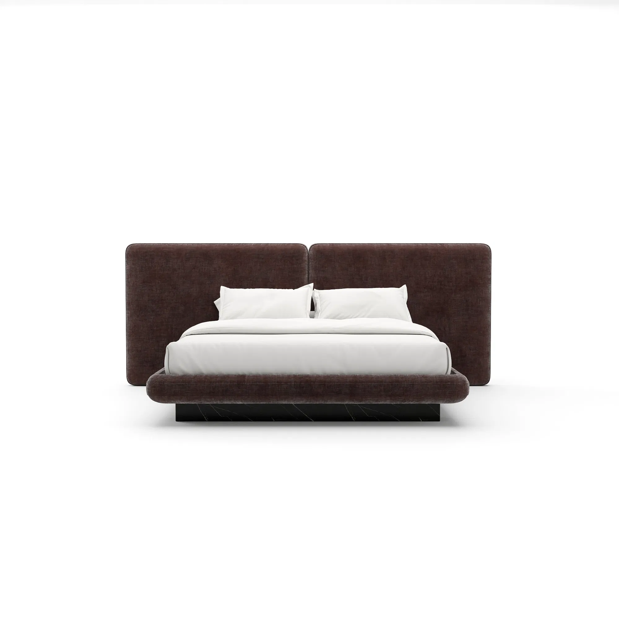 Overlap Dark Taupe Velvet King Bed with Nero Marquina
