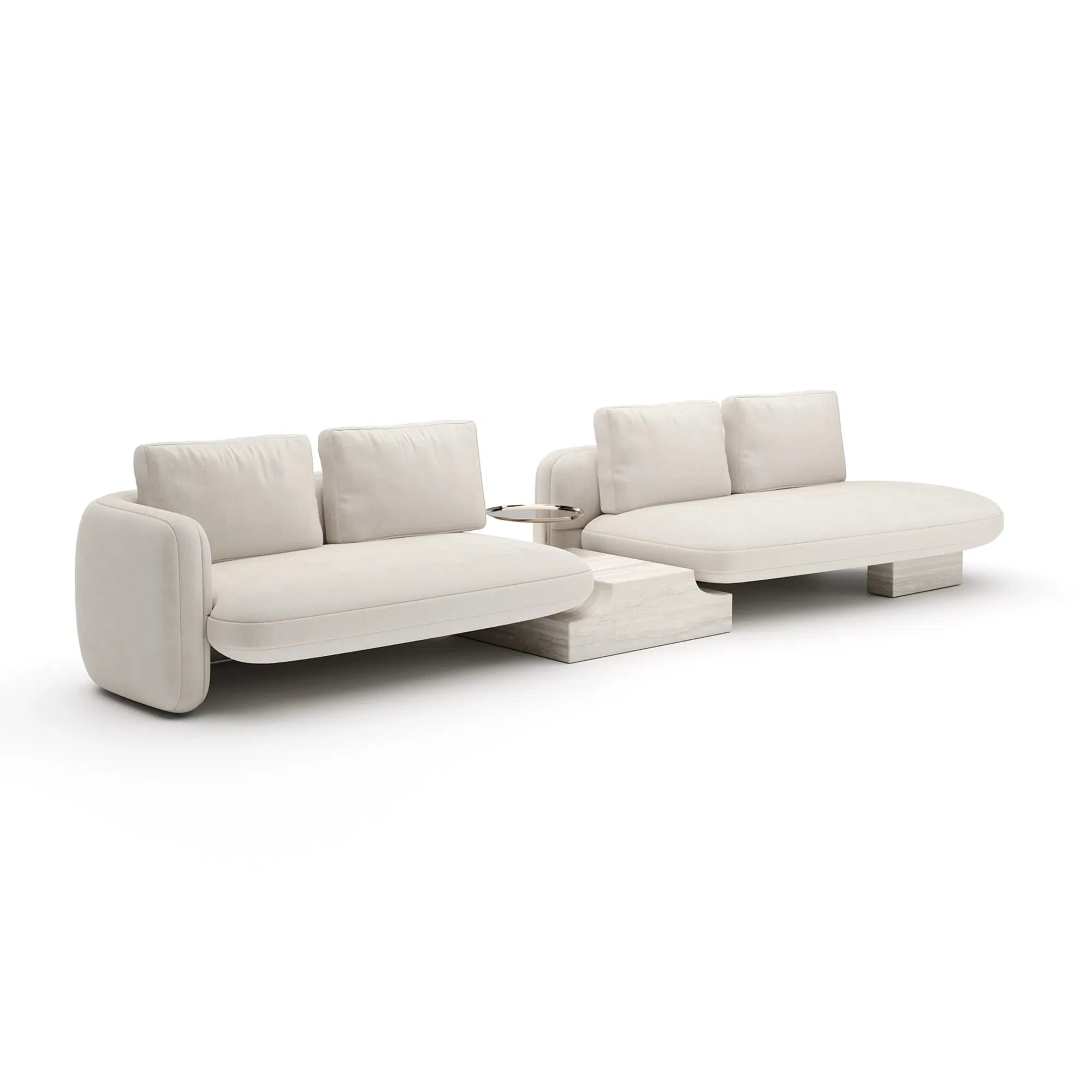 Overlap Right Bumper Sectional Ecru Linen