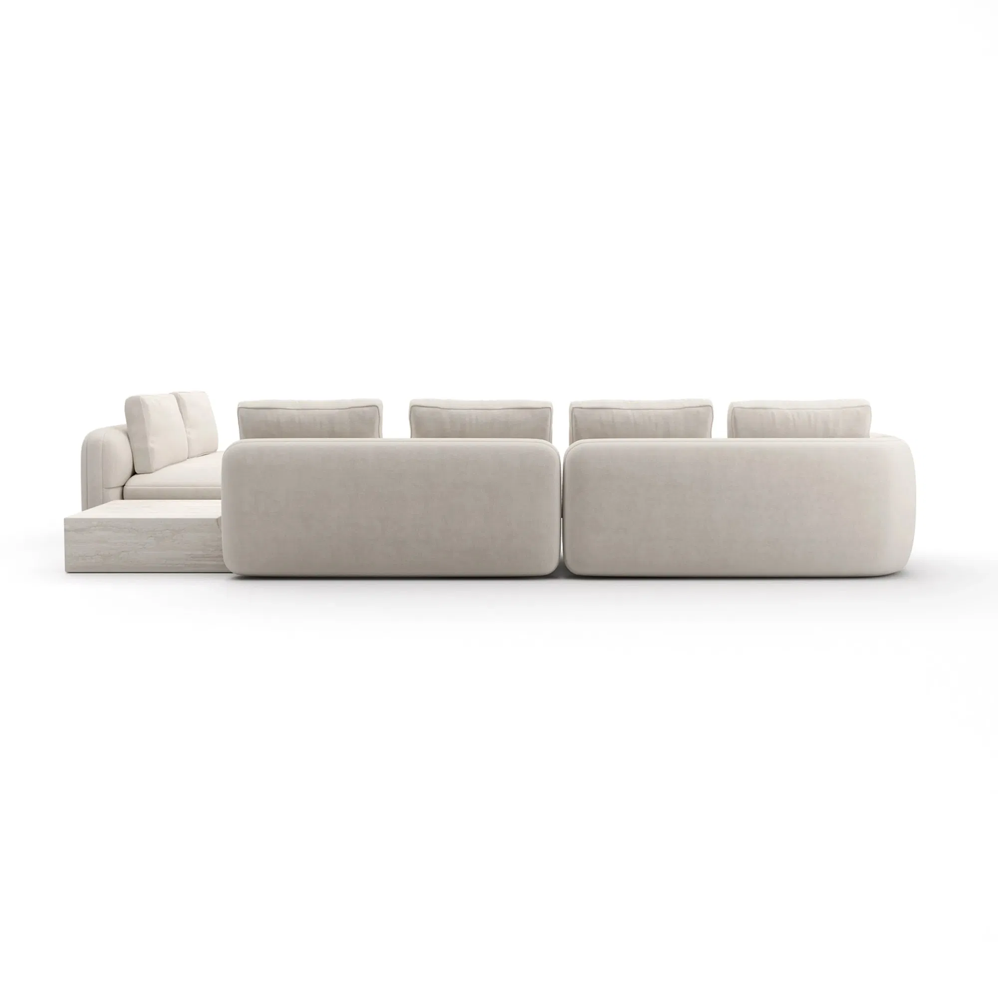 Overlap L Sectional in Ecru Linen with Travertine Base
